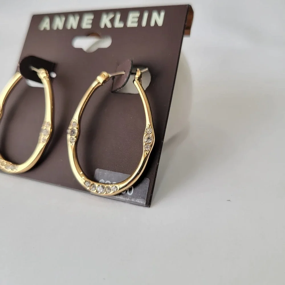 ANNE KLEIN Gold-Tone Pavé Crystal Medium Hoop Earrings, 1.32